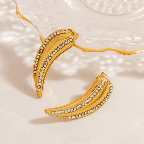 Stainless Steel Asymmetrical Geometric Circle Ushaped Pleated Semicircle Earrings With Diamonds Electroplated For Women Light Luxury Style
