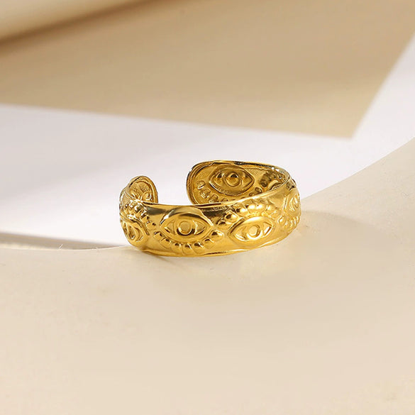 Stainless Steel Asymmetrical Geometric Ring With Flower Knot Texture And Electroplating