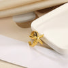 Stainless Steel Asymmetrical Geometric Ring With Flower Knot Texture And Electroplating