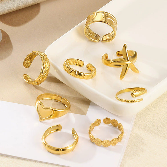 Stainless Steel Asymmetrical Geometric Ring With Flower Knot Texture And Electroplating