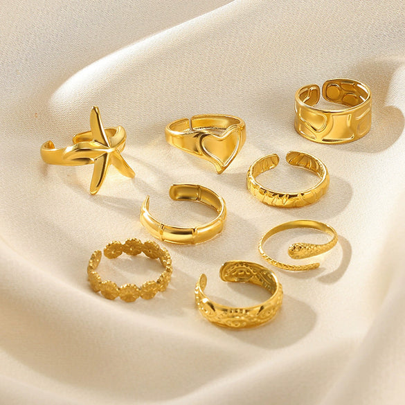 Stainless Steel Asymmetrical Geometric Ring With Flower Knot Texture And Electroplating