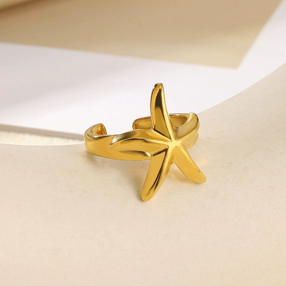 Stainless Steel Asymmetrical Geometric Ring With Flower Knot Texture And Electroplating