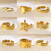 Stainless Steel Asymmetrical Geometric Ring With Flower Knot Texture And Electroplating