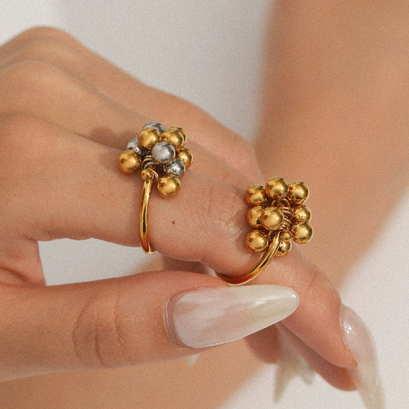 Stainless Steel Ball Bead Rings Geometric Style Electroplated Women's Hand Jewelry
