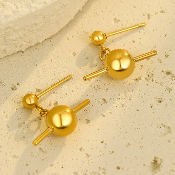 Stainless Steel Ball Pendant Earrings For Women Fashion Simple Nonfading Electroplated