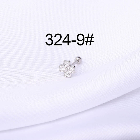Stainless Steel Ball Puncture Earrings Cartoon Style With Flower Pattern Electroplated