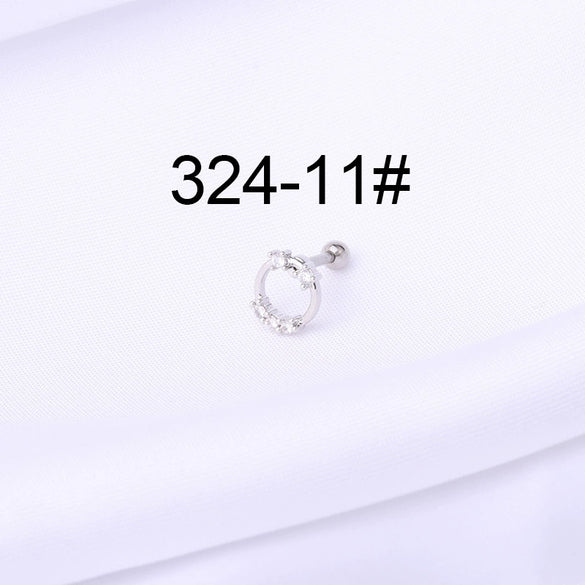 Stainless Steel Ball Puncture Earrings Cartoon Style With Flower Pattern Electroplated