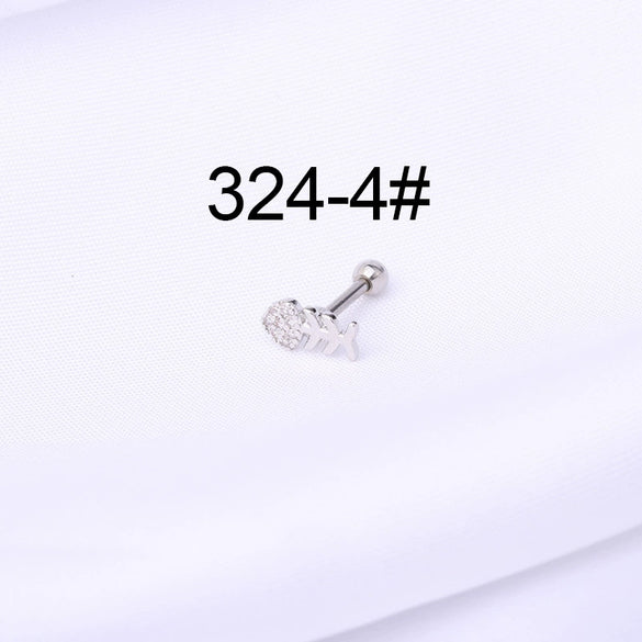 Stainless Steel Ball Puncture Earrings Cartoon Style With Flower Pattern Electroplated
