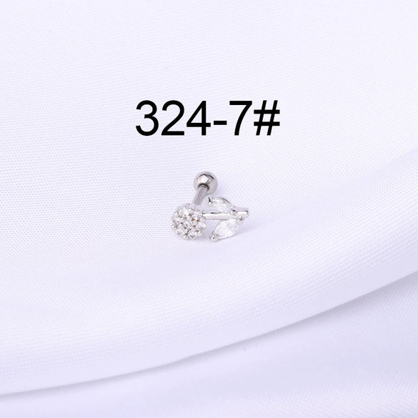 Stainless Steel Ball Puncture Earrings Cartoon Style With Flower Pattern Electroplated