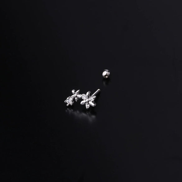 Stainless Steel Ball Puncture Earrings Cartoon Style With Flower Pattern Electroplated