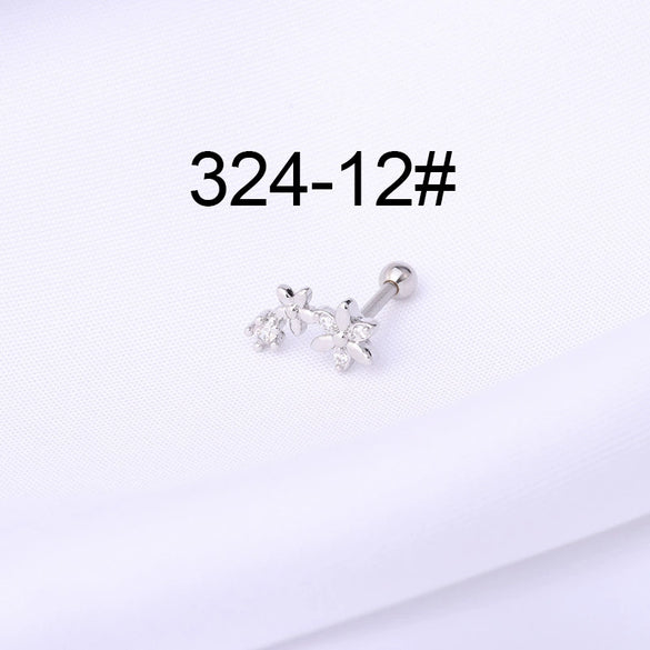Stainless Steel Ball Puncture Earrings Cartoon Style With Flower Pattern Electroplated