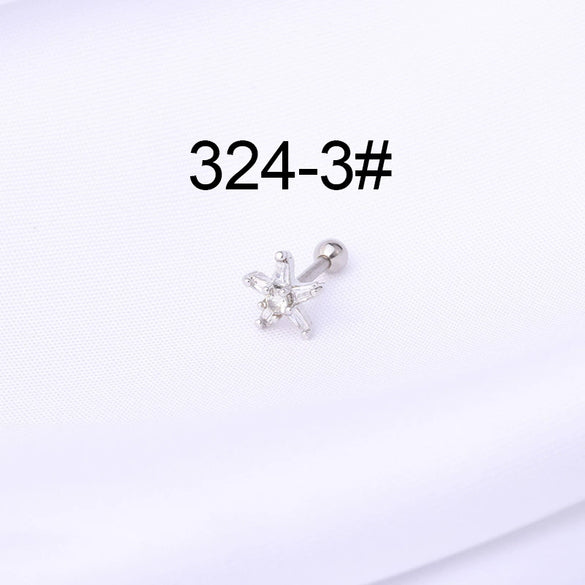 Stainless Steel Ball Puncture Earrings Cartoon Style With Flower Pattern Electroplated