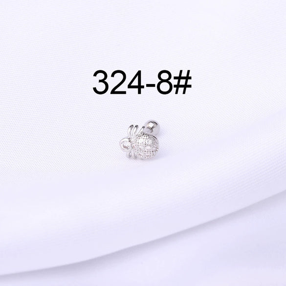 Stainless Steel Ball Puncture Earrings Cartoon Style With Flower Pattern Electroplated