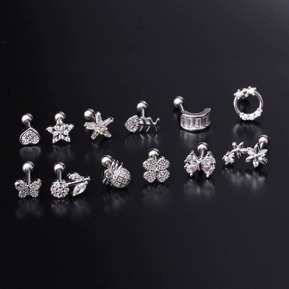 Stainless Steel Ball Puncture Earrings Cartoon Style With Flower Pattern Electroplated