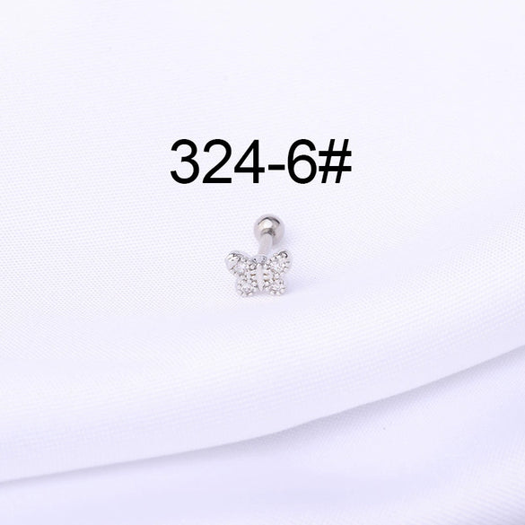Stainless Steel Ball Puncture Earrings Cartoon Style With Flower Pattern Electroplated