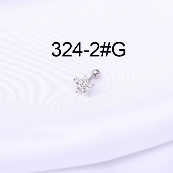 Stainless Steel Ball Puncture Earrings Cartoon Style With Flower Pattern Electroplated