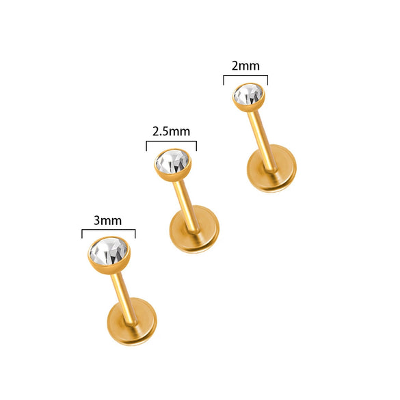 Stainless Steel Ball Tshaped Electroplating Style Earrings With Single Diamond And Round Zircon