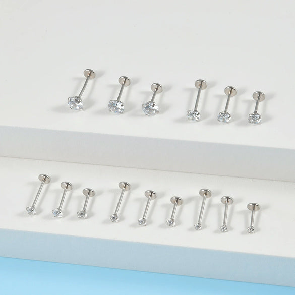 Stainless Steel Ball Tshaped Electroplating Style Earrings With Single Diamond And Round Zircon