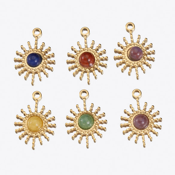 Stainless Steel Baroque Sunflower Pendant Necklace With Colored Diamond Electroplated Jewelry Accessories