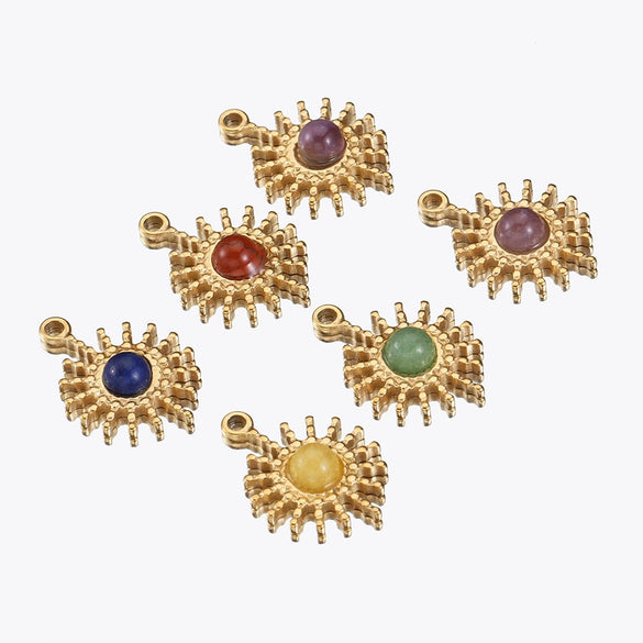 Stainless Steel Baroque Sunflower Pendant Necklace With Colored Diamond Electroplated Jewelry Accessories
