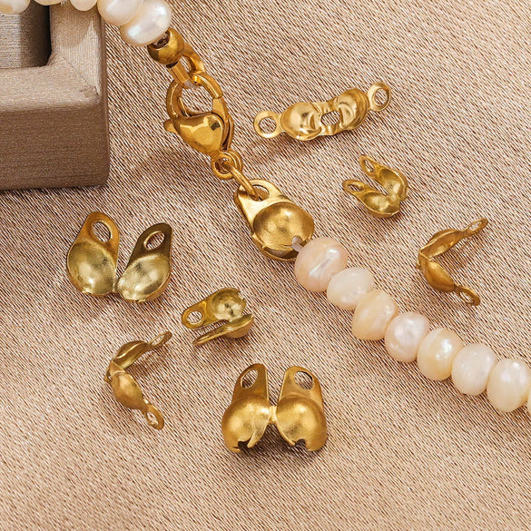 Stainless Steel Bead Buckle Pearl Necklace Gold Plated Electroplated Diy Jewelry