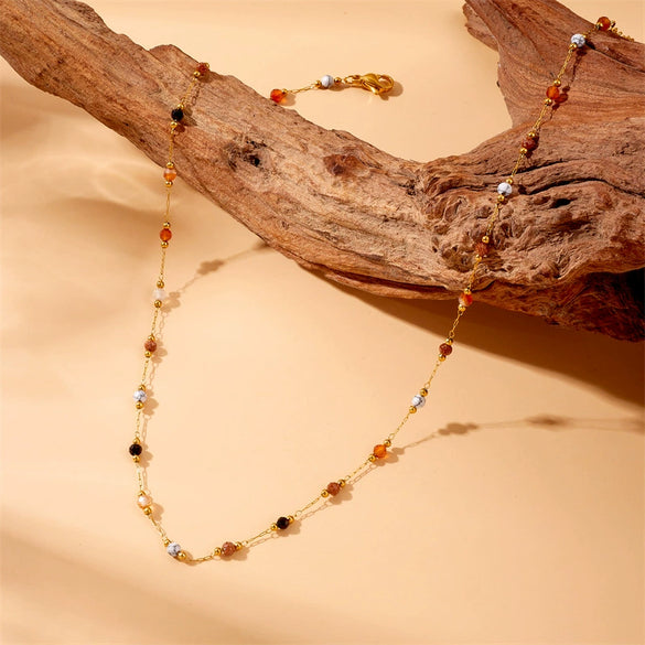 Stainless Steel Beaded Chain Jewelry Electroplated Fashion Retro Style For Women