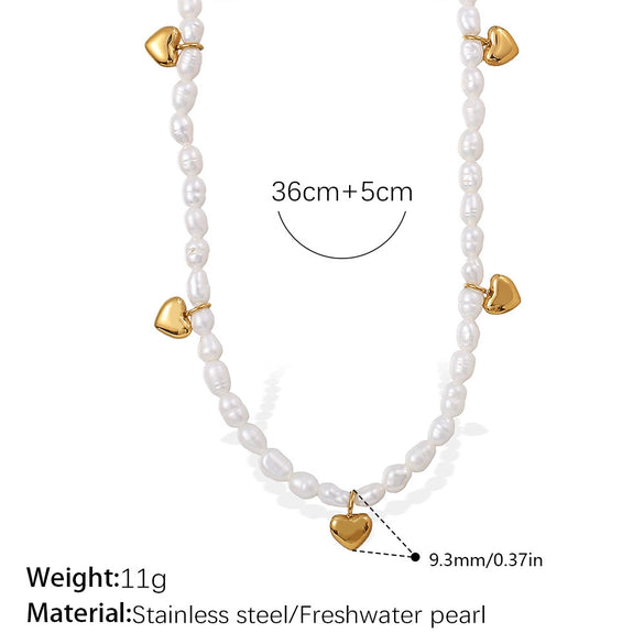 Stainless Steel Beaded Necklace Plated With Gold Pendant Jewelry With White Freshwater Pearl For Women