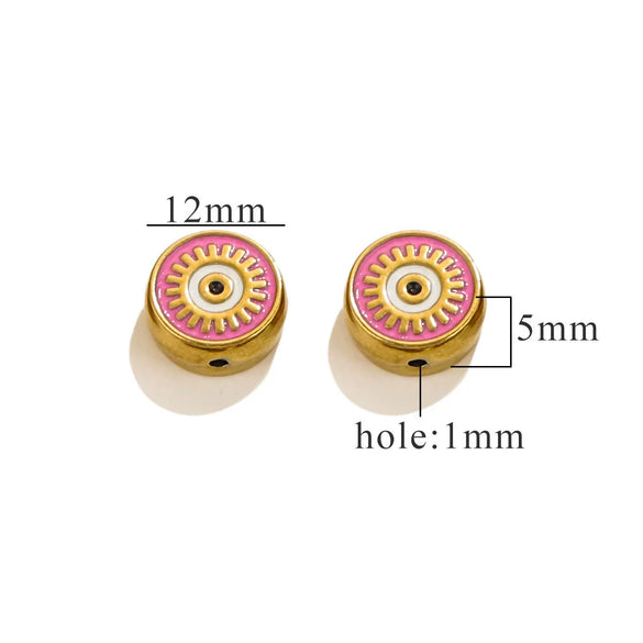 Stainless Steel Beaded Square Double Sided Enamel Drop Oil Eye Spacer Beads For Diy Jewelry Accessories 18K Gold Vacuum Plated With Eight Eyes Pattern