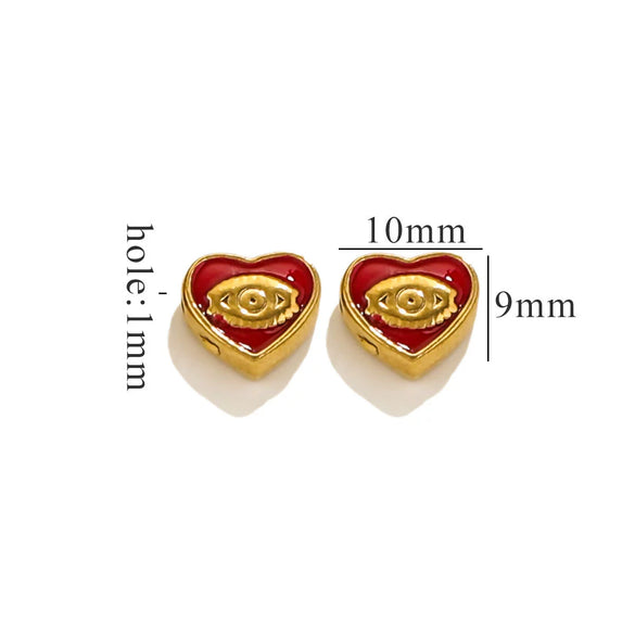 Stainless Steel Beaded Square Double Sided Enamel Drop Oil Eye Spacer Beads For Diy Jewelry Accessories 18K Gold Vacuum Plated With Eight Eyes Pattern