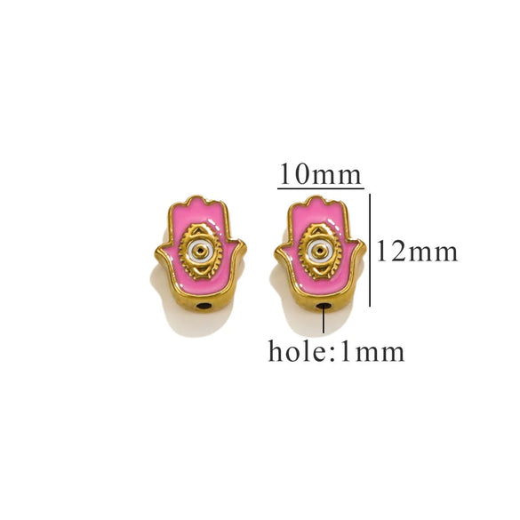 Stainless Steel Beaded Square Double Sided Enamel Drop Oil Eye Spacer Beads For Diy Jewelry Accessories 18K Gold Vacuum Plated With Eight Eyes Pattern