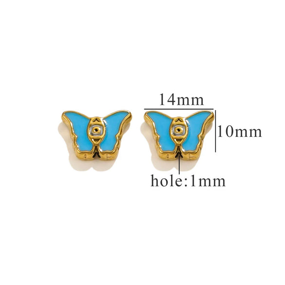 Stainless Steel Beaded Square Double Sided Enamel Drop Oil Eye Spacer Beads For Diy Jewelry Accessories 18K Gold Vacuum Plated With Eight Eyes Pattern