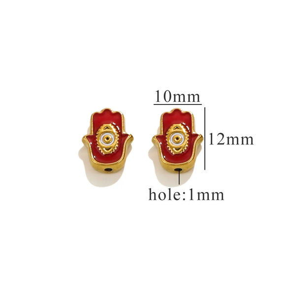 Stainless Steel Beaded Square Double Sided Enamel Drop Oil Eye Spacer Beads For Diy Jewelry Accessories 18K Gold Vacuum Plated With Eight Eyes Pattern