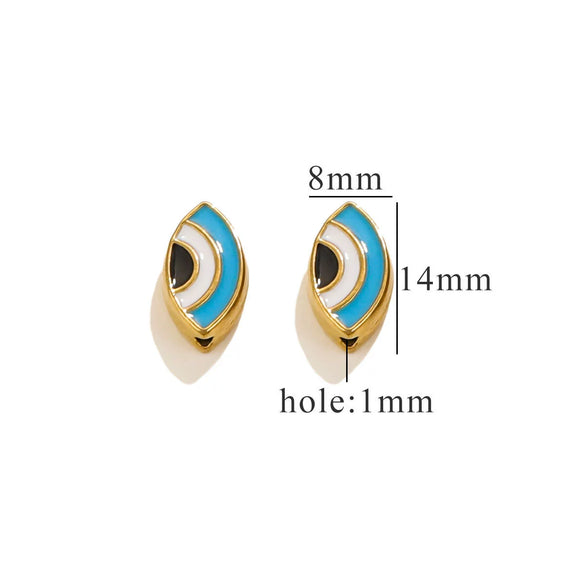 Stainless Steel Beaded Square Double Sided Enamel Drop Oil Eye Spacer Beads For Diy Jewelry Accessories 18K Gold Vacuum Plated With Eight Eyes Pattern