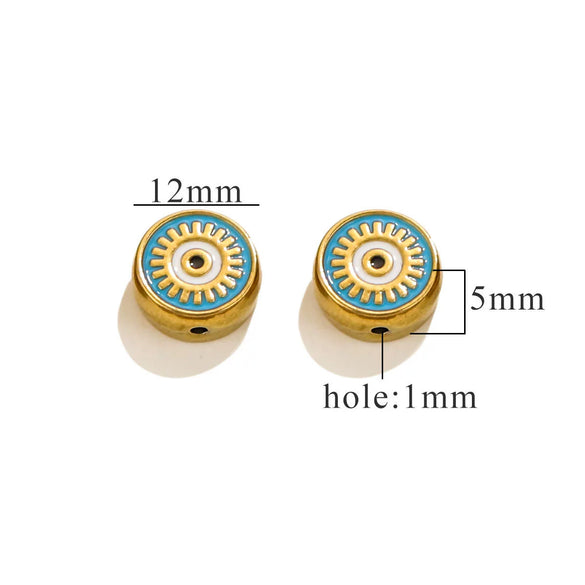 Stainless Steel Beaded Square Double Sided Enamel Drop Oil Eye Spacer Beads For Diy Jewelry Accessories 18K Gold Vacuum Plated With Eight Eyes Pattern