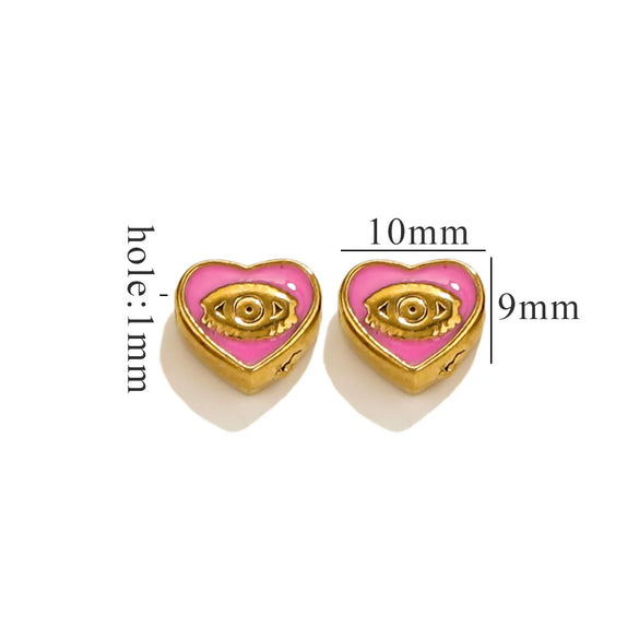 Stainless Steel Beaded Square Double Sided Enamel Drop Oil Eye Spacer Beads For Diy Jewelry Accessories 18K Gold Vacuum Plated With Eight Eyes Pattern