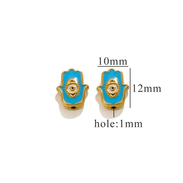 Stainless Steel Beaded Square Double Sided Enamel Drop Oil Eye Spacer Beads For Diy Jewelry Accessories 18K Gold Vacuum Plated With Eight Eyes Pattern