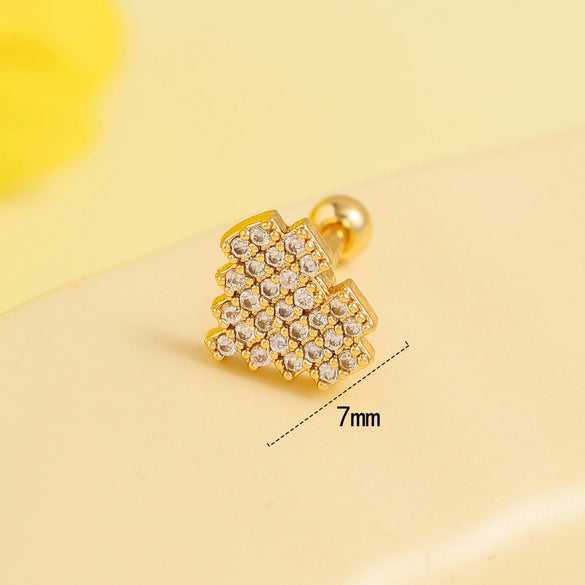 Stainless Steel Bear Butterfly Screw Ball Earrings With Diamonds Electroplated For Women Simple Geometric Style