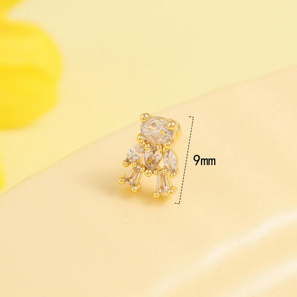 Stainless Steel Bear Butterfly Screw Ball Earrings With Diamonds Electroplated For Women Simple Geometric Style