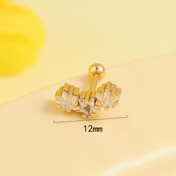 Stainless Steel Bear Butterfly Screw Ball Earrings With Diamonds Electroplated For Women Simple Geometric Style