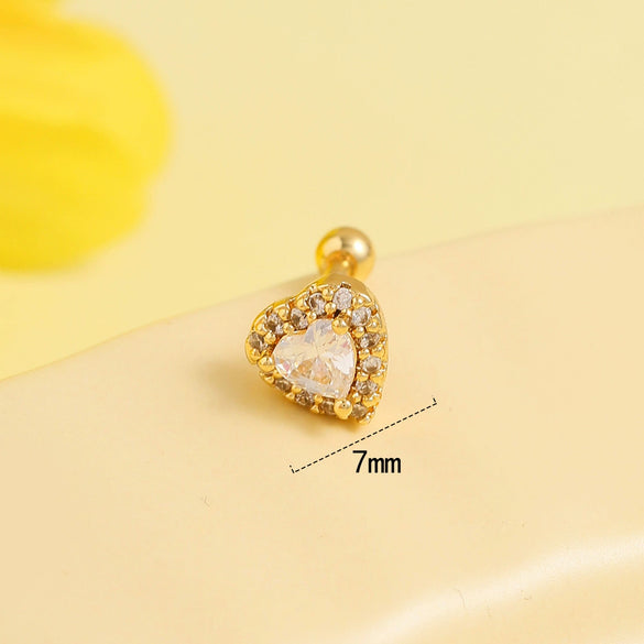 Stainless Steel Bear Butterfly Screw Ball Earrings With Diamonds Electroplated For Women Simple Geometric Style