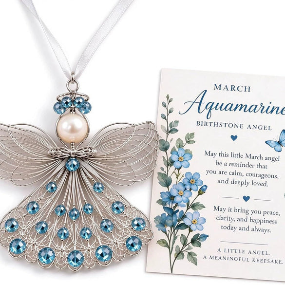 Stainless Steel Birthstone Angel Pendant With Crystal Pearl Charm Elegant Romantic Birthday Gift Jewelry Set