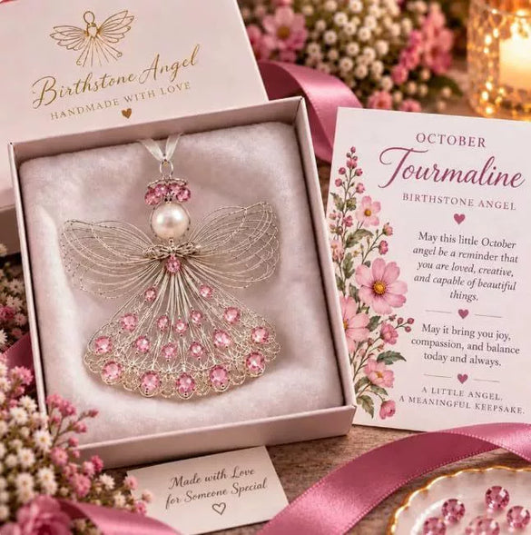 Stainless Steel Birthstone Angel Pendant With Crystal Pearl Charm Elegant Romantic Birthday Gift Jewelry Set