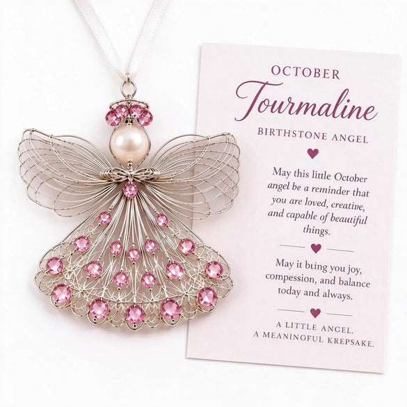 Stainless Steel Birthstone Angel Pendant With Crystal Pearl Charm Elegant Romantic Birthday Gift Jewelry Set