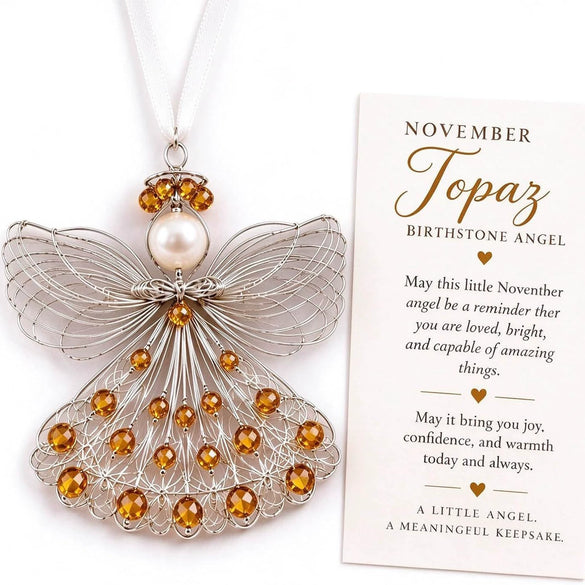 Stainless Steel Birthstone Angel Pendant With Crystal Pearl Charm Elegant Romantic Birthday Gift Jewelry Set