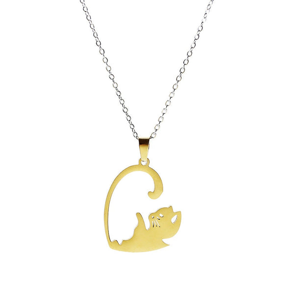 Stainless Steel Black And White Cat Pair Hug Splicing Pendant Necklace With Electroplated Titanium Steel Geometric Design For Unisex