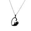 Stainless Steel Black And White Cat Pair Hug Splicing Pendant Necklace With Electroplated Titanium Steel Geometric Design For Unisex