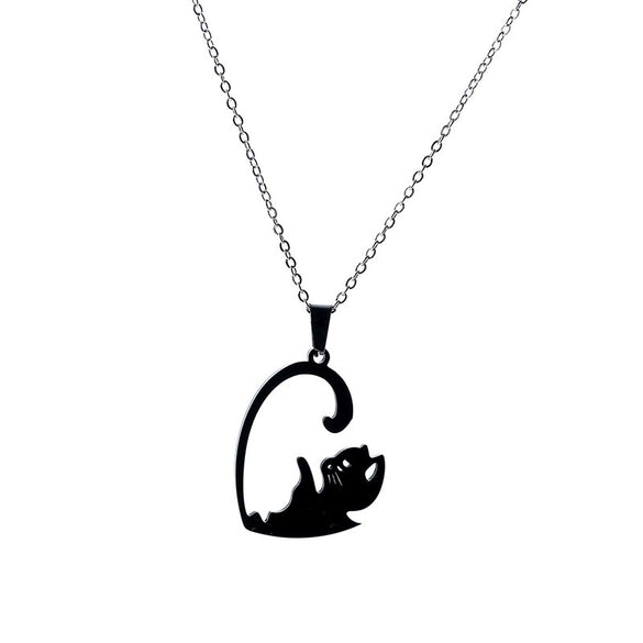 Stainless Steel Black And White Cat Pair Hug Splicing Pendant Necklace With Electroplated Titanium Steel Geometric Design For Unisex