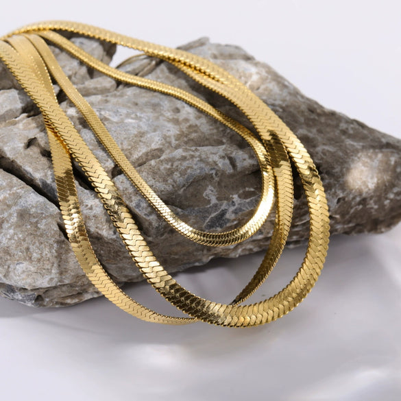 Stainless Steel Blade Chain Snake Bone Chain Flat Snake Chain Geometric Solid Necklace With Electroplating
