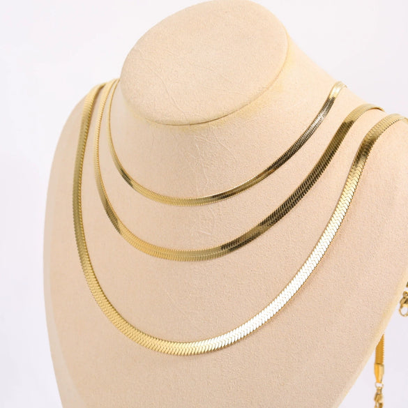 Stainless Steel Blade Chain Snake Bone Chain Flat Snake Chain Geometric Solid Necklace With Electroplating