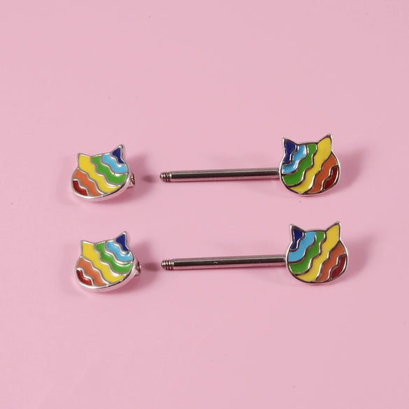 Stainless Steel Body Piercing Jewelry With Pointed Cone Breast Ring Heart Shaped Wings Bee Kitten Flower Ball Design And Electroplating Process